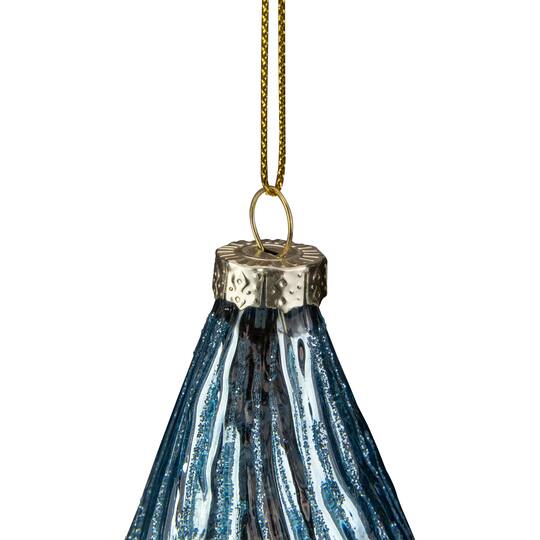 4.75" Blue Glitter Swirl Glass Christmas Pendant Ornament